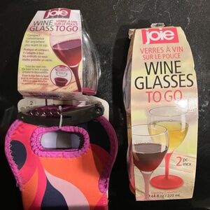 Joie Wine Glasses To Go (Set of 3) + Wine Bag & Corkscrew – Brand New